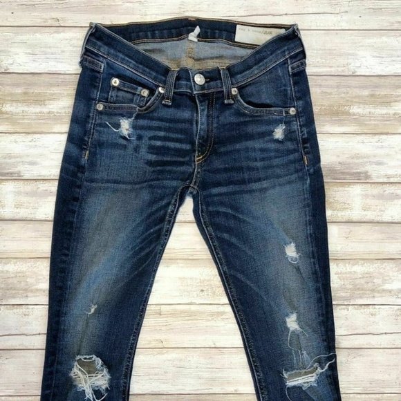 Rag & Bone Capri Destroy Skinny Dark Shredded - Picture 3 of 7